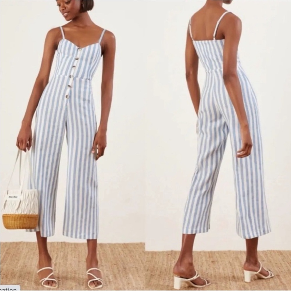 Reformation Torta Striped Linen Jumpsuit Size 0‎